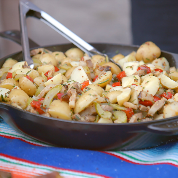 Because it’s not made with mayonnaise, this potato salad will keep better, especially on hot days. You can store it covered in the fridge for up to two days.
